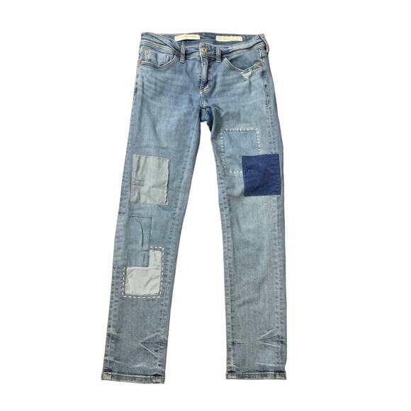 Pilcro & the Letterpress Anthropologie blue patchwork slim boyfriend jeans 25 - Picture 15 of 15